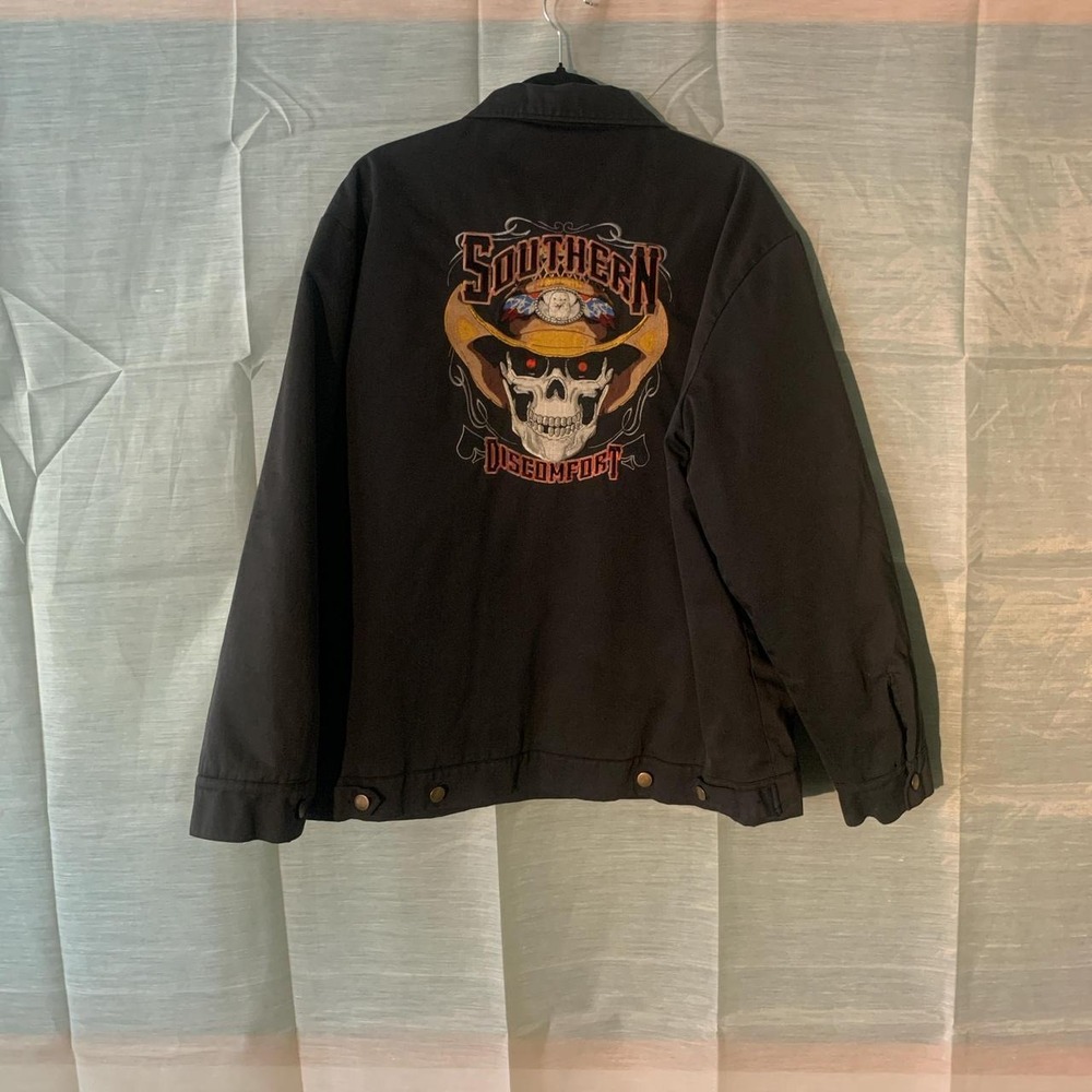 Hot Leathers Mens XXL Black Biker Jacket Skull Patch Southern Discomfort Moto